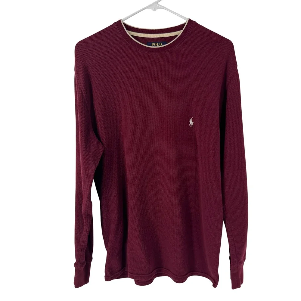 Polo Ralph Lauren Mens Burgundy Waffle Knit Thermal Long Sleeve Shirt Medium